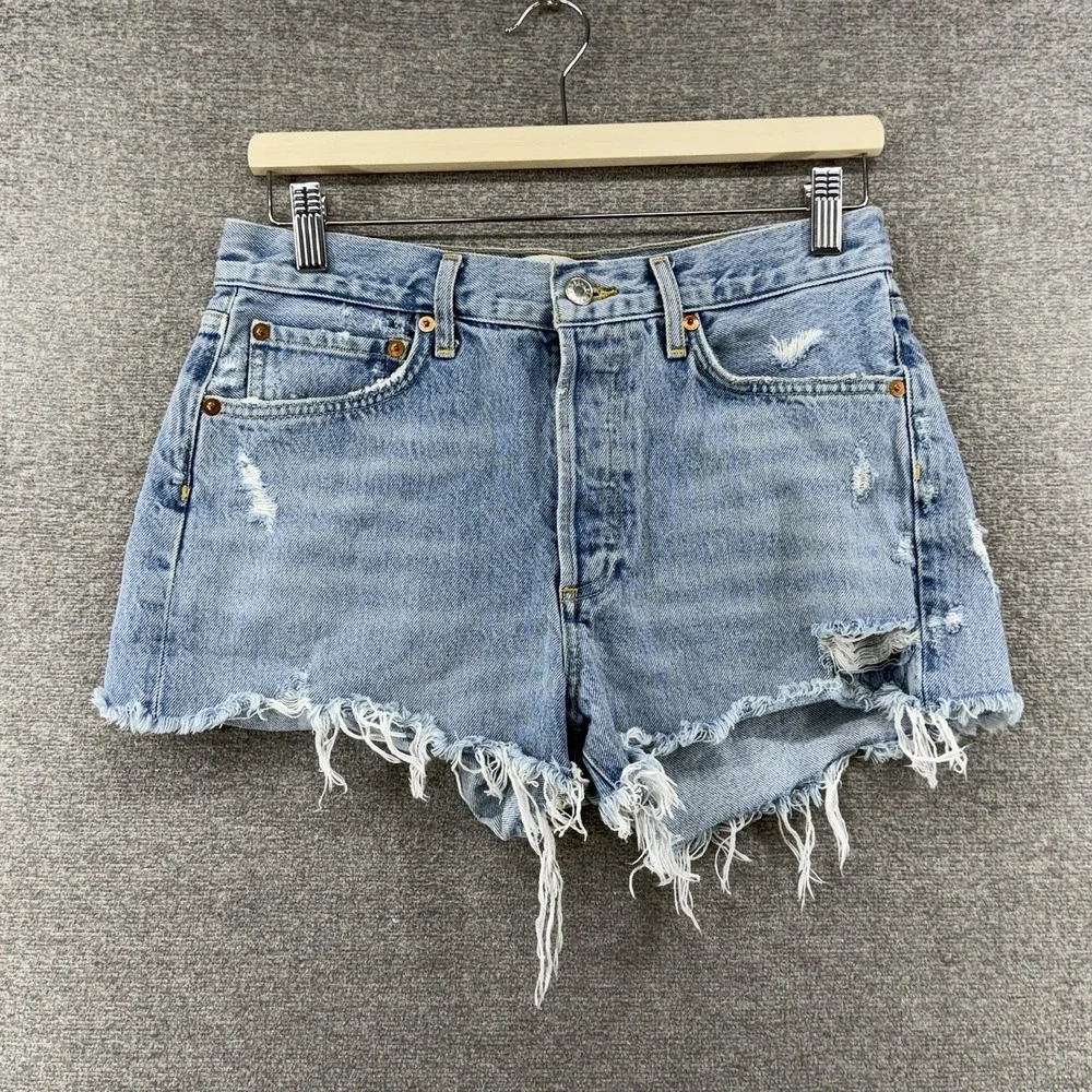 Agolde Parker Cut Off Shorts Women Size 26 Light Blue Denim Distressed Summer